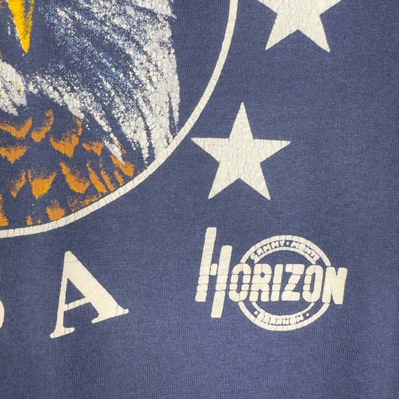 Vintage 80s USA Eagle Graphic T Shirt Men's XL Blue Made in USA Patriotic‎ - Picture 4 of 10